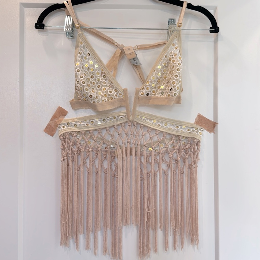 EASTNWEST LABEL Bralette fringe top.